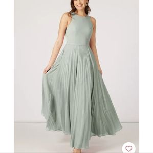 Azazie Lindie Pleated Maxi Gown In Silver Size 4 NWT